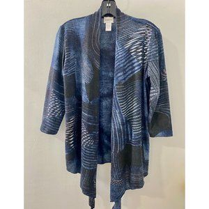 NWOT Chico's sweater, knit open-front cardigan, Small, Size 4, blue/grey